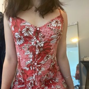 Red floral dress with button detail